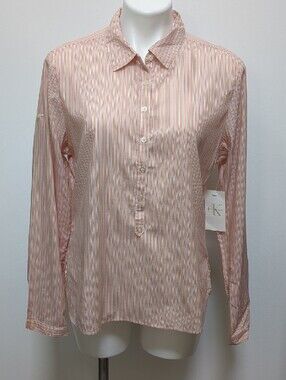 Vintage Calvin Klein Lightweight Cotton Popover Shirt Vertical Stripe size L NWT